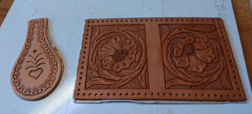 Custom-tooled leather key fob and book cover
