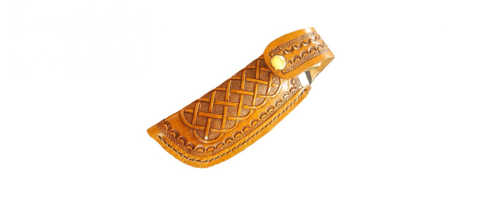 Hand-tooled and sewn leather knife sheath.