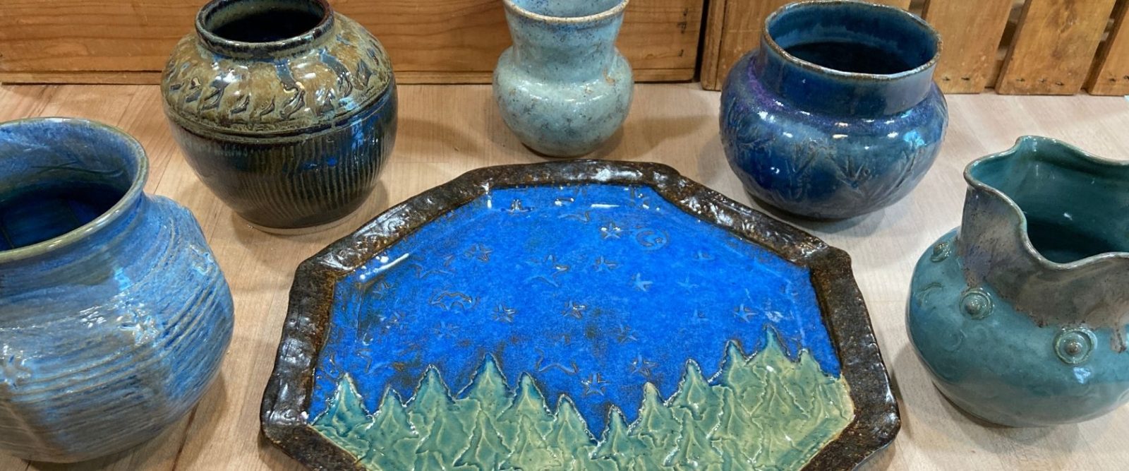 handmade pottery platter and vases