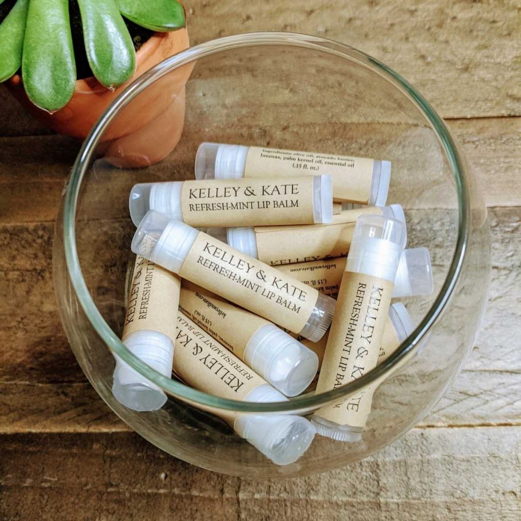 glass bowl with lip balm containers